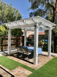 Small pergola area with dining table