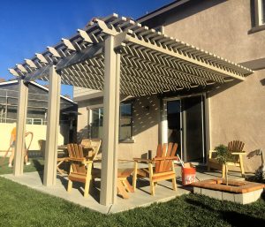 Custom pergola style patio cover installed by Superior Patios Inc.