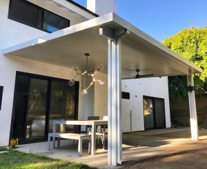 Modern patio cover with custom lighting