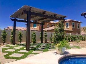 Pergola installation poolside