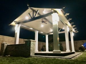 Custom gazebo being shown at night